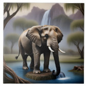 Majestic Elephant am ruhigen Wasserfall bei Dämmer Fliese (Vorderseite)