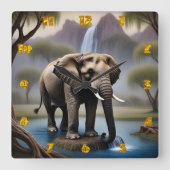 Majestic Elephant am ruhigen Wasserfall bei Dämmer Quadratische Wanduhr (Vorderseite)