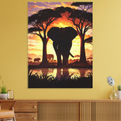 Majestic Elephant at Sunset in the African Savanna Leinwanddruck (Insitu (Wohnzimmer))