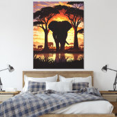 Majestic Elephant at Sunset in the African Savanna Leinwanddruck (Insitu (Schlafzimmer))