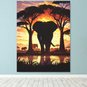 Majestic Elephant at Sunset in the African Savanna Leinwanddruck (Insitu (Holzboden))