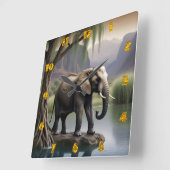 Majestic Elephant bei ruhiger Seeufer Quadratische Wanduhr (Winkel)