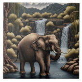 Majestic Elephant by Cascading Wasserfälle at Dusk Fliese (Vorderseite)
