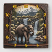 Majestic Elephant by Cascading Wasserfälle at Dusk Quadratische Wanduhr (Vorderseite)