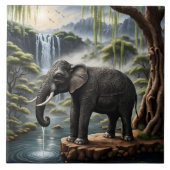 Majestic Elephant Drinks im Serene Waterfall Fliese (Vorderseite)