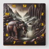 Majestic Elephant Drinks von Serene Waterfall Quadratische Wanduhr (Vorderseite)