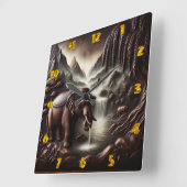 Majestic Elephant Drinks von Serene Waterfall Quadratische Wanduhr (Winkel)
