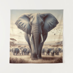 Majestic Elephant Herde Wandteppich