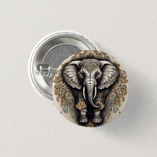 Majestic Elephant Mandala Button (Vorne & Hinten)