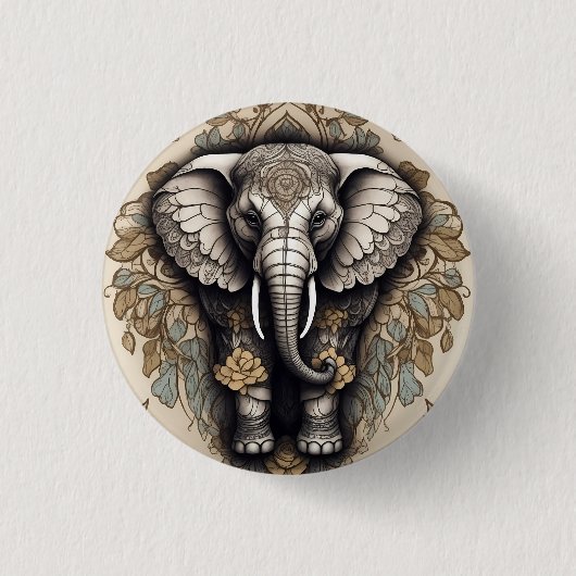 Majestic Elephant Mandala Button (Vorderseite)