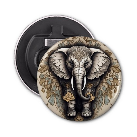 Majestic Elephant Mandala Flaschenöffner (Vorderseite)
