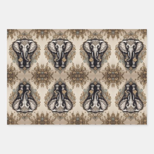 Majestic Elephant Mandala Geschenkpapier Set (Vorderseite)