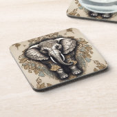Majestic Elephant Mandala Getränkeuntersetzer (Linke Seite)
