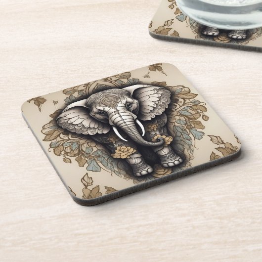 Majestic Elephant Mandala Getränkeuntersetzer (Linke Seite)