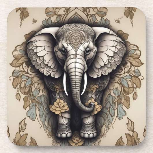 Majestic Elephant Mandala Getränkeuntersetzer (Vorderseite)