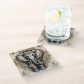 Majestic Elephant Mandala Glasuntersetzer (Schrägansicht)