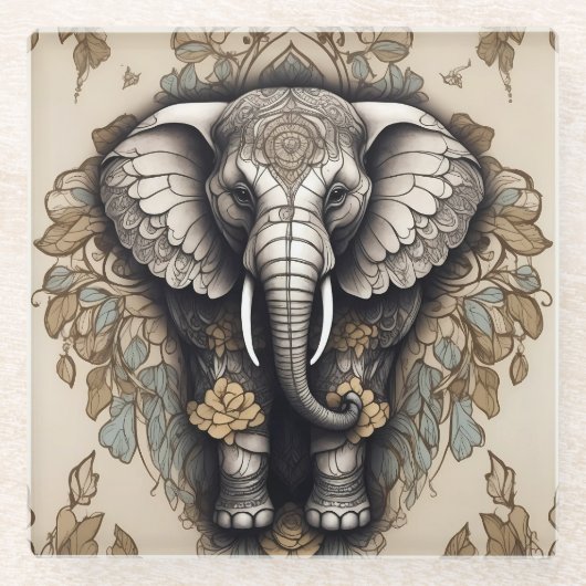 Majestic Elephant Mandala Glasuntersetzer (Vorderseite)