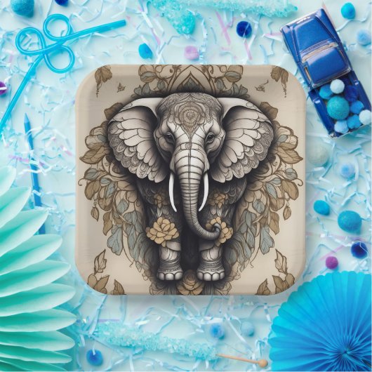 Majestic Elephant Mandala Pappteller (Party)