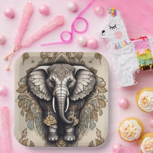 Majestic Elephant Mandala Pappteller (Party)