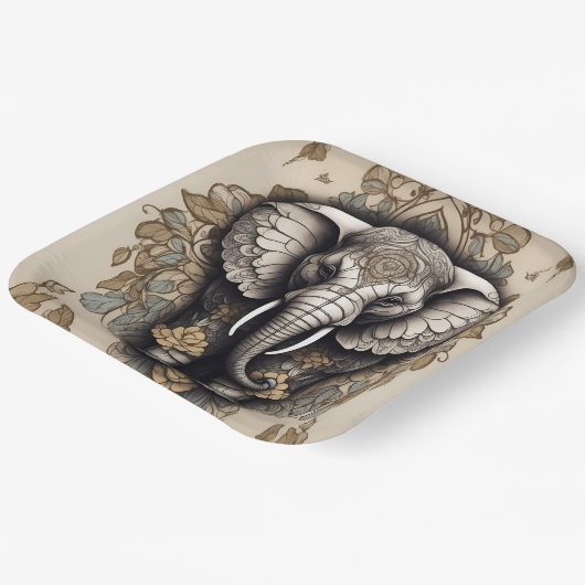 Majestic Elephant Mandala Pappteller (Gewinkelt)