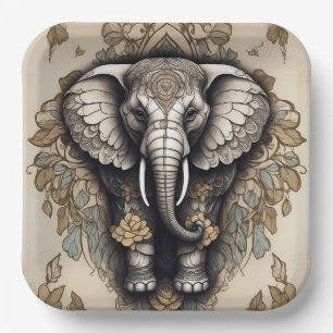 Majestic Elephant Mandala Pappteller