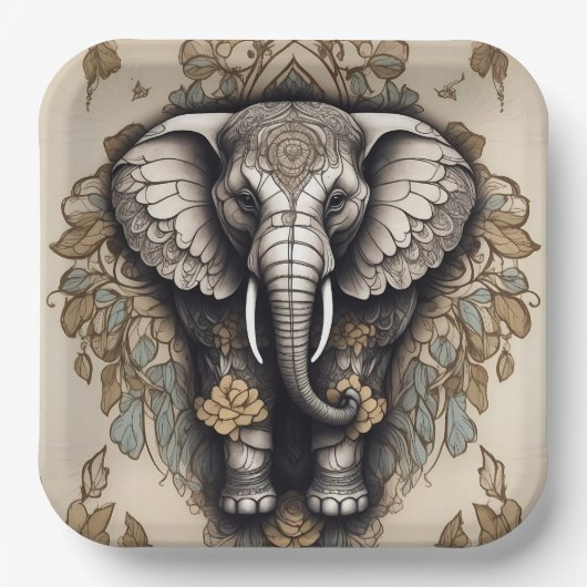 Majestic Elephant Mandala Pappteller (Vorderseite)