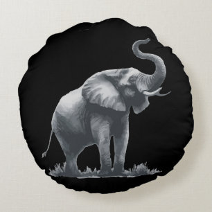 Majestic Elephant mit Raised Trunk Gray Black Rundes Kissen
