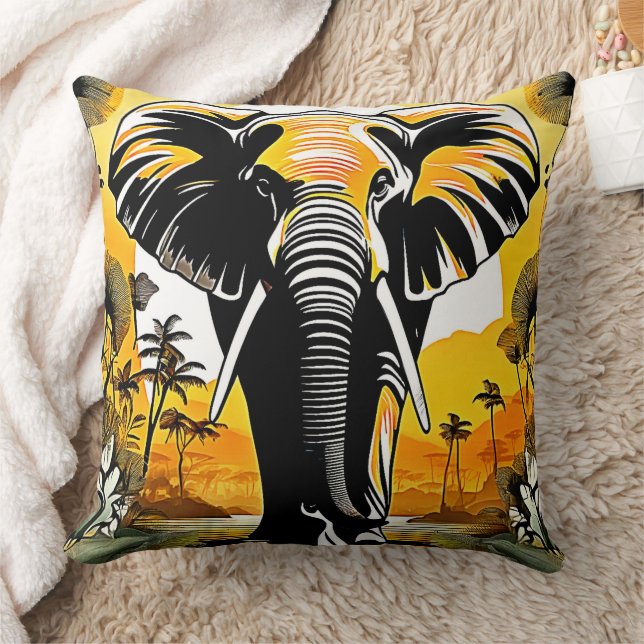 Majestic Elephant Sunset Kissen (Decke)