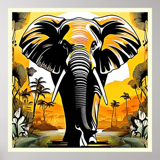 Majestic Elephant Sunset Poster (Vorne)