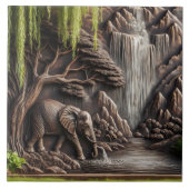 Majestic Elephant von ruhiger Wasserfall-Szene Fliese (Vorderseite)