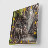 Majestic Elephant von ruhiger Wasserfall-Szene Quadratische Wanduhr (Winkel)