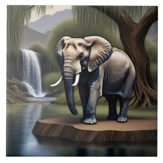 Majestic Elephant von Serene Waterfall bei Morgend Fliese (Vorderseite)
