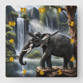 Majestic Elephant von Serene Waterfall bei Morgend Quadratische Wanduhr (Vorderseite)