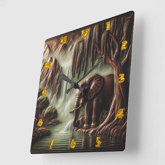 Majestic Elephant von Serene Waterfall in der Dämm Quadratische Wanduhr (Winkel)