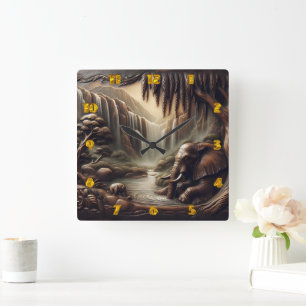 Majestic Elephant von Serene Waterfall in der Dämm Quadratische Wanduhr
