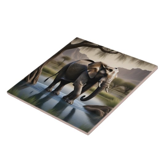 Majestic Elephant Wading in Serenwasser bei Morgen Fliese (Seite)