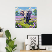Majestic Elephant Walking in Lilac Feldmalerei Poster (Heimbüro)
