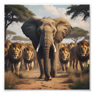 Majestic Elephant with Herd - Wilder Safari Fotodruck