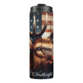 Majestic Elk American Flag Wood Thermosbecher (Vorderseite)