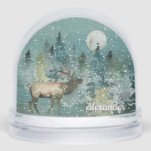 Majestic Elk Forest Full Moon Snow Watercolor Schneekugeln (Vorderseite)