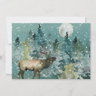 Majestic Elk Forest Full Moon Snowfall Feiertagskarte
