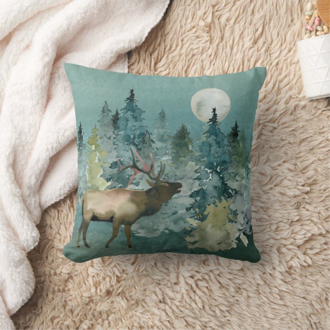 Majestic Elk in Forest Full Moon Kissen (Decke)