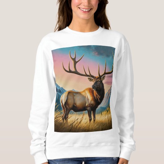 Majestic Elk in Mountain Fields - Natur Inspiriert Sweatshirt (Vorderseite)