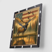 Majestic Elk Outdoor gegen einen patriotischen Ame Quadratische Wanduhr (Winkel)