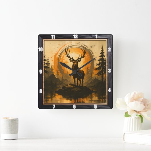 Majestic Elk Rock Forest Quadratische Wanduhr (Zuhause)