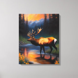 Majestic Elk Stehend Mountain Steam Painting Leinwanddruck