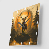 Majestic Elk Stehend Proudly Rock Forest Quadratische Wanduhr (Winkel)
