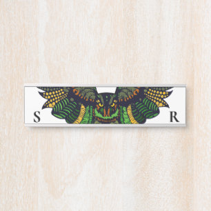 Majestic Emerald Owl Monogram Türschild