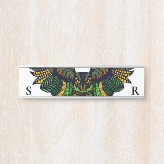 Majestic Emerald Owl Monogram Türschild (Vorderseite )