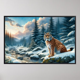 Majestic Eurasischer Lynx im Winter und im Winter Poster